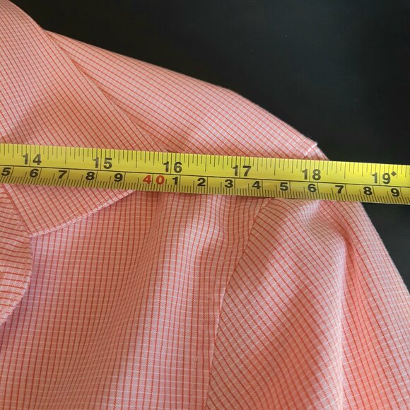 Calvin Klein SZ 15.5 Slim Fit Stretch Orange & White Check Men's Button Up Shirt - Picture 11 of 14